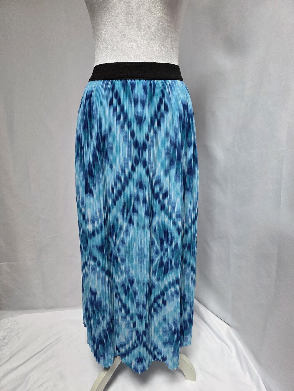 NY Collection Blue Turquoise Pleated Maxi Skirt Small Abstract Print